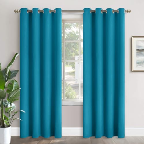 Image of YoungsTex Teal Blue Blackout Curtains for Living Room - 84 Inches Long Thermal Insulated Drapes with Grommet Room Darkening Privacy for Bedroom, 2 Panels, 52 x 84 Inch
