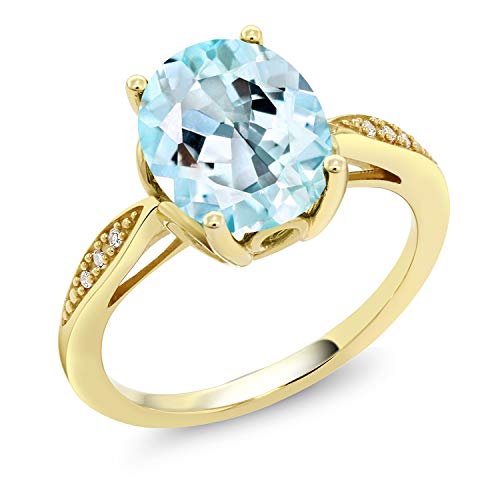 Gem Stone King 14K Yellow Gold Sky Blue Topaz And White Diamond Wedding Engagement Anniversary Promise Ring For Women (3.04 Cttw, Gemstone Birthstone, Available In Size 5, 6, 7, 8, 9) #TOP19