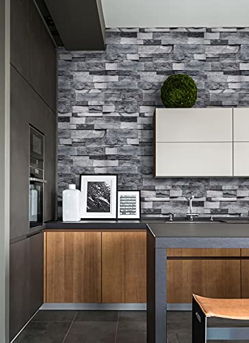 Timeet Grey Brick Wallpaper Peel and Stick Wallpaper Stone Wallpaper 17.7”X 118” Self Adhesive Removable Vintage Brick Wall Paper Faux Textured Wallpaper Home Decoration