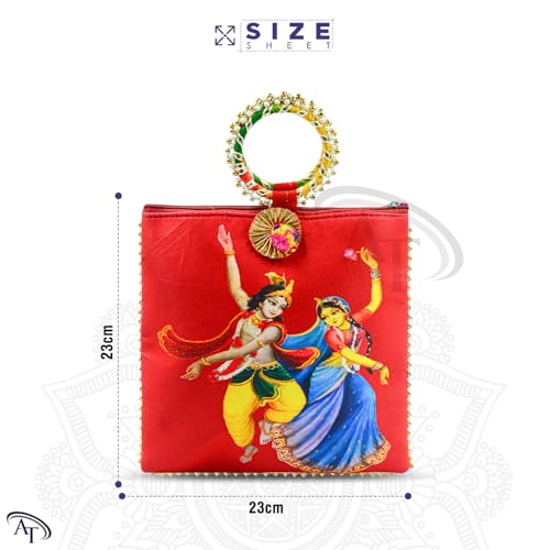 Image of Women Potli Bags Pack of 24 | Gifting Potli with Zip & Bangle Handle | Traditional Shagun Return Gifts Potli for Mehandi, Haldi, Baby Shower, Wedding, Sangeet (Radha Krishna)