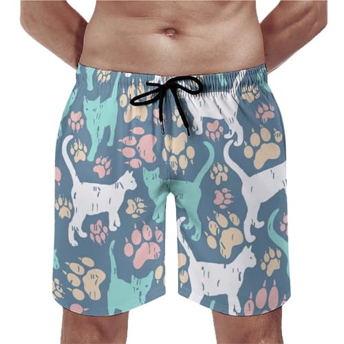 Shorts de bain homme chat blanc finis les maillots mouillés qui collent