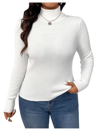 WDIRARA Women's Plus Size Rib Knit Pullover Top Turtle Neck Long Sleeve Fitted Sweater