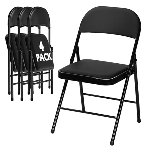 Image of 4 Pack Black Folding Chairs with Padded Cushion and Metal Frame