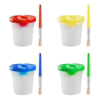 Lotsdonxia 8 Pcs Paint Pots and Paintbrush Set – Child-Safe Spill-Proof Art Set, BPA-Free Cups and Pig Hair Brushes, Learning Supplies for Toddlers and Schools