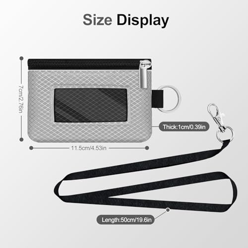 Image of Minimalist RFID Blocking Small Wallet with ID Window,WaterResistant Zip Id Case Wallet with Lanyard Keychain for Cards,Cash,Travel,Women,Men (Light gray /Black)