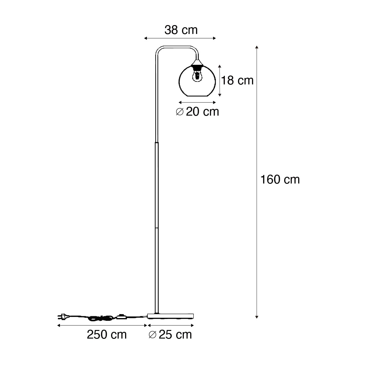 Qazqa Art Deco Stehleuchte, Stehlampe - Sandra - Schwarz mit Rauchglas, Rund, max. 15W, Geeignet für LED, 160cm, Ideal als Wohnzimmerlampe