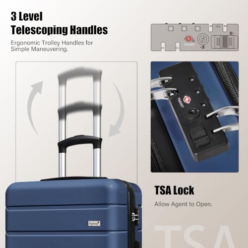 Image of KEYTANG SmileLine 3-Piece Luggage Set Lightweight Hardside Suitcase TSA Lock Spinner Wheels, 20 inch Expandable Carry-On Luggage with Quick Access Front Open Pocket, Bonus Makeup Bag,Navy Blue