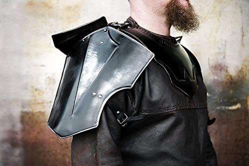 LARP Armor Warrior Blackened Steel Pair of Shoulders & Gorget LARP Pauldron Set