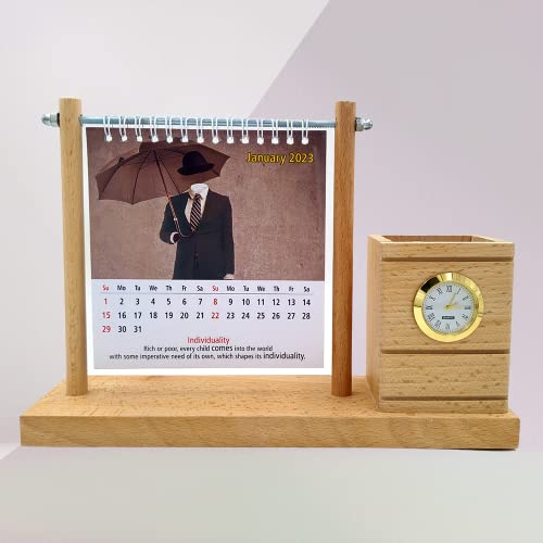 Image of Wooden Pen Stand with Calendar 2025 For office, home, desk