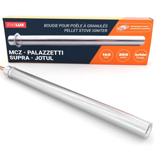FIATLUX Bougie d'allumage pour poêle à granule 160/170mm - 350W - Diamètre 12,5mm - MCZ - Palazzetti - Supra - Jotul - Pièce d'origine - Clips de connexion inclus - FL-0004