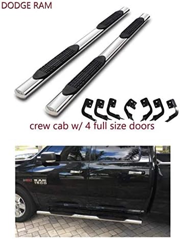 Running Boards 4" Oval Polished Stainless Nerf Bars Side Steps for 2009-2018 (Including 2019-2021 Classic) RAM 1500 Crew Cab; 2010-2021 RAM 2500 3500 4500 5500 Crew Cab