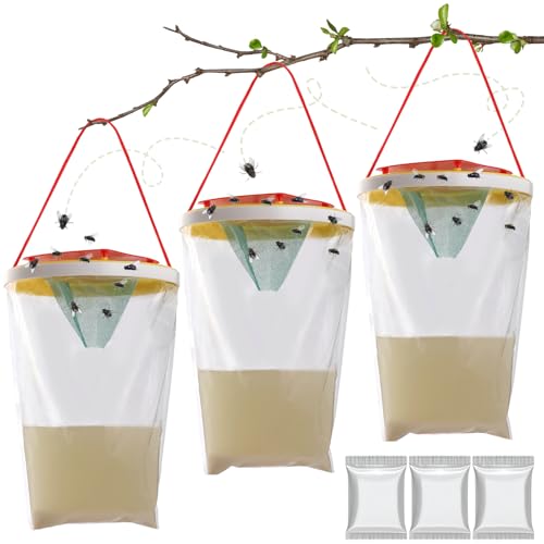 3PCS Trappola Acchiappa Mosche，GeeRic Acchiappamosche Esterno Non Tossica Inodore Trappole Mosche Zanzare Appeso Grande 20 * 28 CM per Antiparassitaria Giardino,Casa, Cucina,Interno