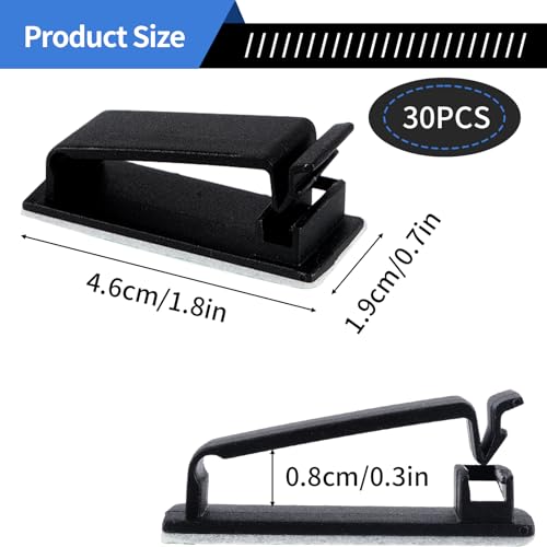 30 piezas de clips auto adhesivos para gestión de cables, organizadores grandes de cable, clips para cables, sujetador de cables con adhesivo, múltiples cables para cable Ethernet, TV/PC bajo escritorio, hogar u oficina (Negro) miniatura 2