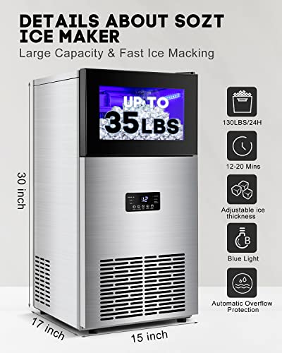 Fabricadora de hielo comercial 130LBS con depósito 35LBS acero inox miniatura 2