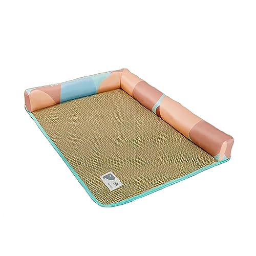 ZQTUMM 犬 ベッド ひんやり 夏のペット用籐マット ペット用アイスマット 夏用ペットベッド マット 枕付き 藤編み 籐シート 涼しいペッドベッド 冷却マット 暑さ対策 快適 滑り止め 洗える 涼感冷感マット ペット ひんやりマット ペット用品 小 中