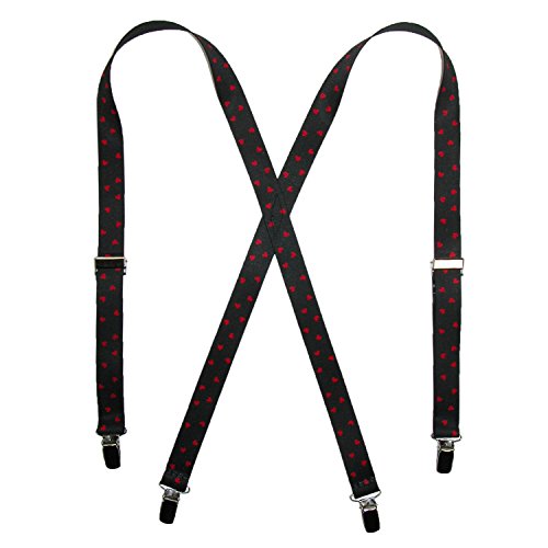 Ctm® Women's Elastic 1 Inch Wide Clip-End Heart Suspenders, Red Hearts On Black #TOP6