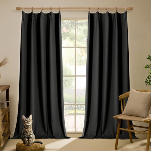 Softalker 1級遮光カーテン 2枚組 幅100×丈178cm ブラック 防音 断熱 UVカット 目隠し 省エネ 間仕切り用 既成カーテン 玄関・出窓・子供部屋・カフェ・本棚・勝手口に適しています