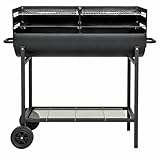 BRICOZONE Barbecue a Carbone con 2 Griglie Regolabili BBQ in Acciaio Resistente con Ruote e Ripiano Portaoggetti Ideale per Giardino Terrazzo e Grigliate all'Aperto 90 x 45 x 96 cm Nero