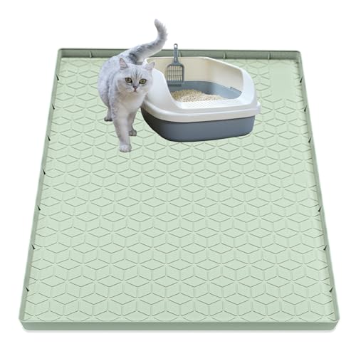 Jacooxi Cat Litter Mat, Silicone Large Cat Mat for Litter Box - 28x22 in, Waterproof & Non-Slip, Durable & Easy Clean, Green