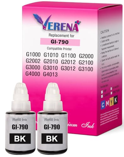 Image of VERENA Refill Ink Compatible for Canon G Series G1000 G1010 G2000 G2002 G2010 G2012 G3000 Printers (Black Pack of 2)