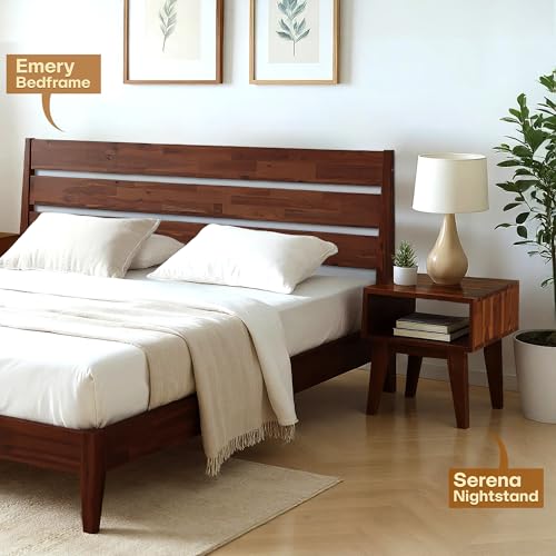 Image of Acacia Serena Nightstand Solid Wood Nightstand with Open Storage Shelf, Wood Bedside Table, Night Stands for Bedroom - Chocolate
