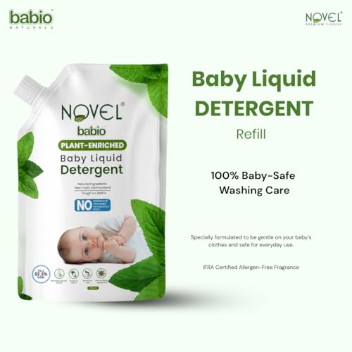 Image of Novel Plant Enriched Baby Liquid Detergent Refill Pack 1000ml | Neem & Coconut Cleansers | pH Balanced | No Phosphates, Sulphates, Parabens, Phthalates & Dyes | IFRA Allergen-Free Fragrance