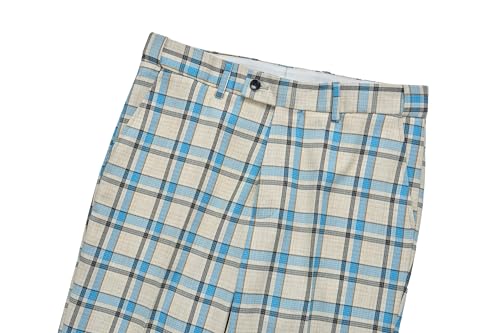 Mens Plaid Checkered Slim Fit Dress Pants Stretch Trousers with Elastic Waistband for Casual, Business, or Wedding2