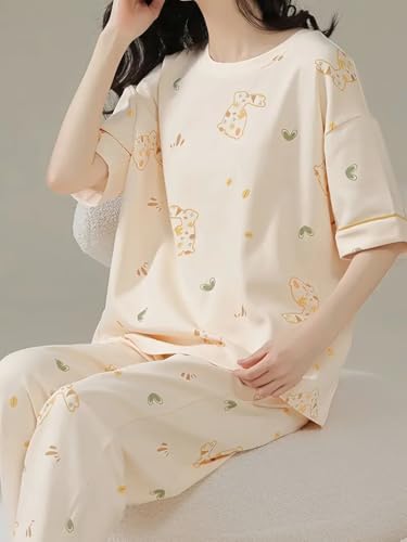 Image of Louis Luxe Womens Korean Night Dress|| Full Pyjama Set || Korean Nightsuit || Women Nightwear ||Round Neck Full Sleeve Nightsuit || Loungewear || Everyday Nightdress (ND-15)