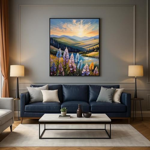 Art mural imprimable prairie de lupins 80x110cm paysage fleurs