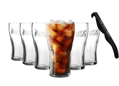 sicilia bedda - Lot de 6 verres compatibles pour Coca-Cola - 330 ml - Transparent - Avec décapsuleur