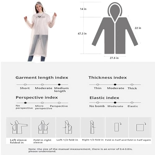 5PC Adult Rain Poncho Set - Elastic Cuffs - Stylish Rain Coats for Women - Waterproof Rain Jacket. (white)2