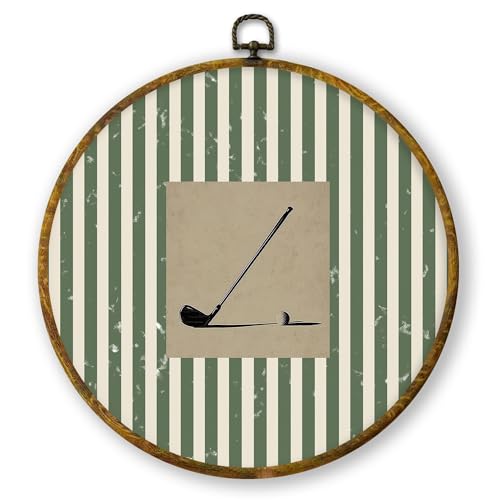 QZQE Vintage Golf Round Wall Art Decor Framed, Golfing Gifts