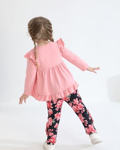 Image of Weebaby Baby Girl Clothes Infant Toddler Girl Clothing Ruffle Shirt High Low Top Floral Allover Pant Little Girls Clothes