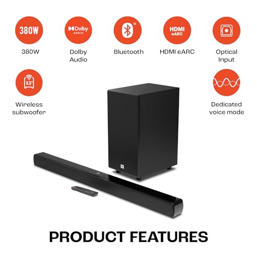 JBL Cinema SB190 Deep Bass, Dolby Atmos Soundbar with Wireless Subwoofer for Extra Deep Bass, 2.1 Channel with Remote, Sound Mode for Voice Clarity, HDMI eARC, Bluetooth & Optical Connectivity (380W) view 2