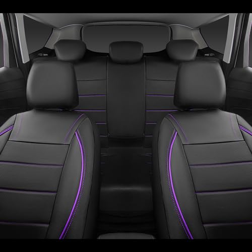 Image of CAR PASS Piping PU Leather Car Seat Cover,Inside Zipper Design and Reserved Opening Holes Airbag Compatible,Universal FIT for Car, SUVs,Van,Trucks,Full Set, Black & Purple