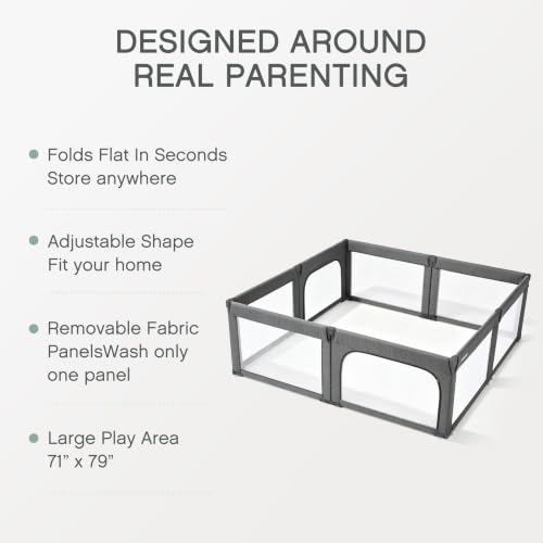Image of Doradotey 8-Panel Foldable Baby Playpen for Toddlers 1-3, Adjustable Shape Large 79 inchx71 inch Indoor Playard, No Tools Assembly, 360 Breathable Mesh, Separate Washable Panels Safety Fence,Grey