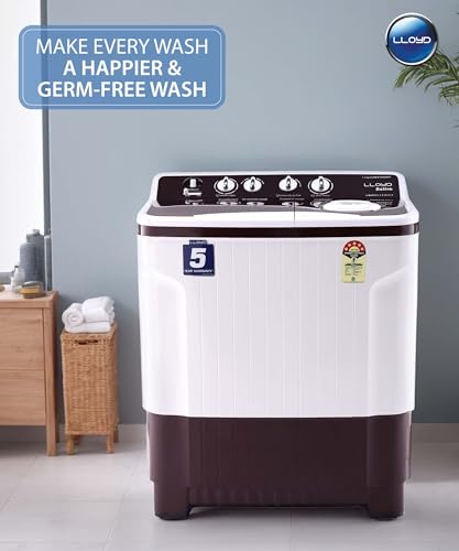 Image of Lloyd 7.5 kg 5 Star Semi Automatic Top Load Washing Machine |1300 RPM | Soak Function | 3 Wash Programs | Swift Dry | Magic Filter, (GLWMS75DDMAC, Dark Maroon and White)