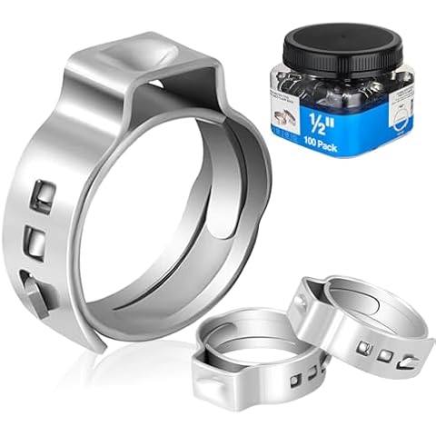 HeSun 1/2 Inch Pex Crimp Ring, 100-PCs Pex Clamp Rings in Bottle, Premium 304 Stainless Steel Pex Cinch Ring for Pex Fittings Connection Cover