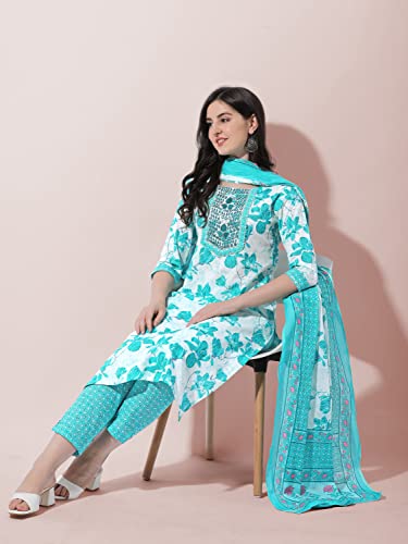 Image of MIRCHI FASHION Pure Cotton Floral Kurta Set for Women with Dupatta & Pant | 3 Piece Straight Fit Ethnic Outfit | Breathable Summer Salwar Suit