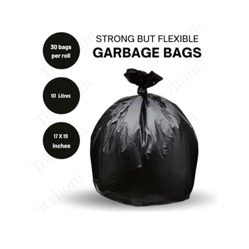 Image of Tot2hom Small Size Garbage Bags 17 x 19 Inches - Black - Pack of 1 Roll - 30 Bags | with Tie-String | Strong Leak-Proof Dustbin Covers for Home, Office, Kitchen, Bathroom, cafes, Clinics