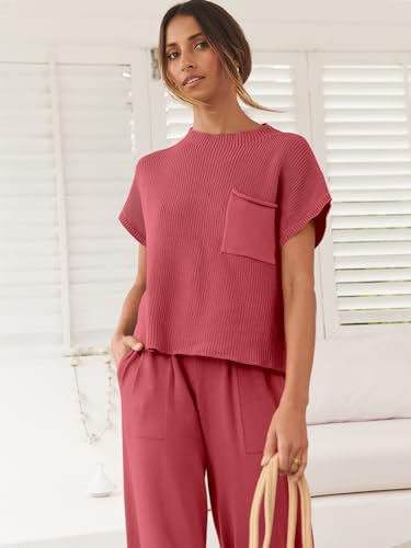 Image of ANRABESS Women's Two Piece Outfits Sweater Sets Knit Pullover Tops and High Waisted Pants Tracksuit Lounge Sets
