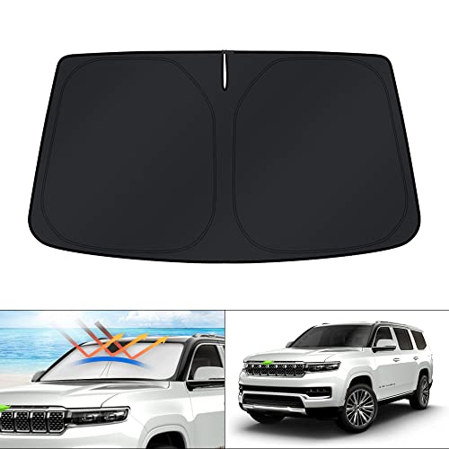 Image of KUST Windshield Sun Shade for 2022-2025 2026 Jeep Wagoneer Accessories (NOT for Grand Wagoneer), Custom Fit Car Front Window Sunshade Sun Visor Protector Foldable Blocks UV Rays Keep Cooler