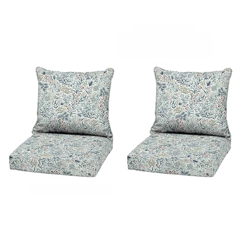 Image of Arden Outdoor Deep Seat Cushion Set, 2-Pack, 22x24, Pistachio Botanical | Sofa, Couch, Conversation Set, Weather-Proof, Rain-Proof, Fade Resistant for Chair, Mold and Mildew Resistant