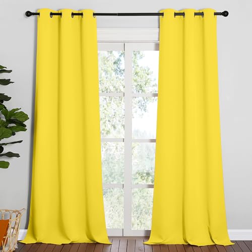 Image of NICETOWN Patio Glass Door Curtains for Bedroom /Living Room, Privacy Panel Drapes for Dining and Guest Room (Bright Yellow, 42 inches Wide x 95 inches Long, 1 Pair)