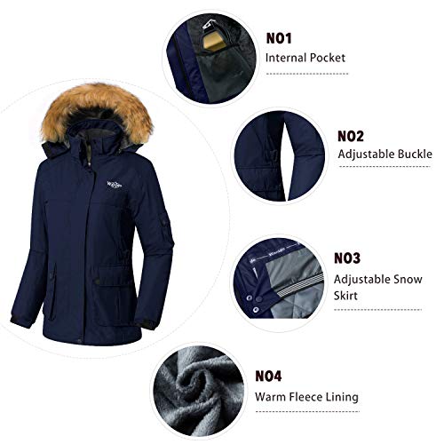 Wantdo Women's Rain Jacket Waterproof Ski Coat Snowboarding Jackets Windbreaker Dark Blue 2XL