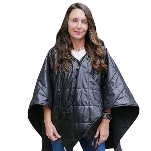 Pufferrap | Women’s Rain Puff Pashmina Poncho Wrap Shawl Quilted Cape Water-Repellent, Reversible & Hooded Wrap
