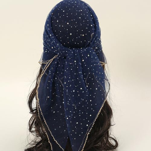 Women's Glitter Decor Head Scarf, 31.5 Inch Rhinestone Head Scarf, Fashionable and Versatile4