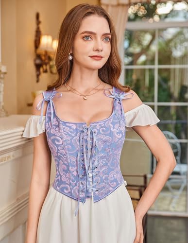 Image of Scarlet Darkness Corset Tops for Women Renaissance Lace Up Floral Bustier | Fishboned, Vintage Floral, Overbust Bodice, for Ren Faire, Medieval, Halloween Costume