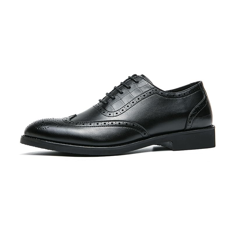 Dress Oxford for Men Lace Up Pointed Burnished Toe PU Leather Brogue Wing tip Oxford Shoes Low Top Rubber Sole Block Heel Slip Resistant Anti-Slip2