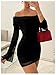 SOLY HUX Women's Ruched Mesh Off Shoulder Bodycon Mini Dress Bell Long Sleeve Club Party Dresses Pure Black X-Large